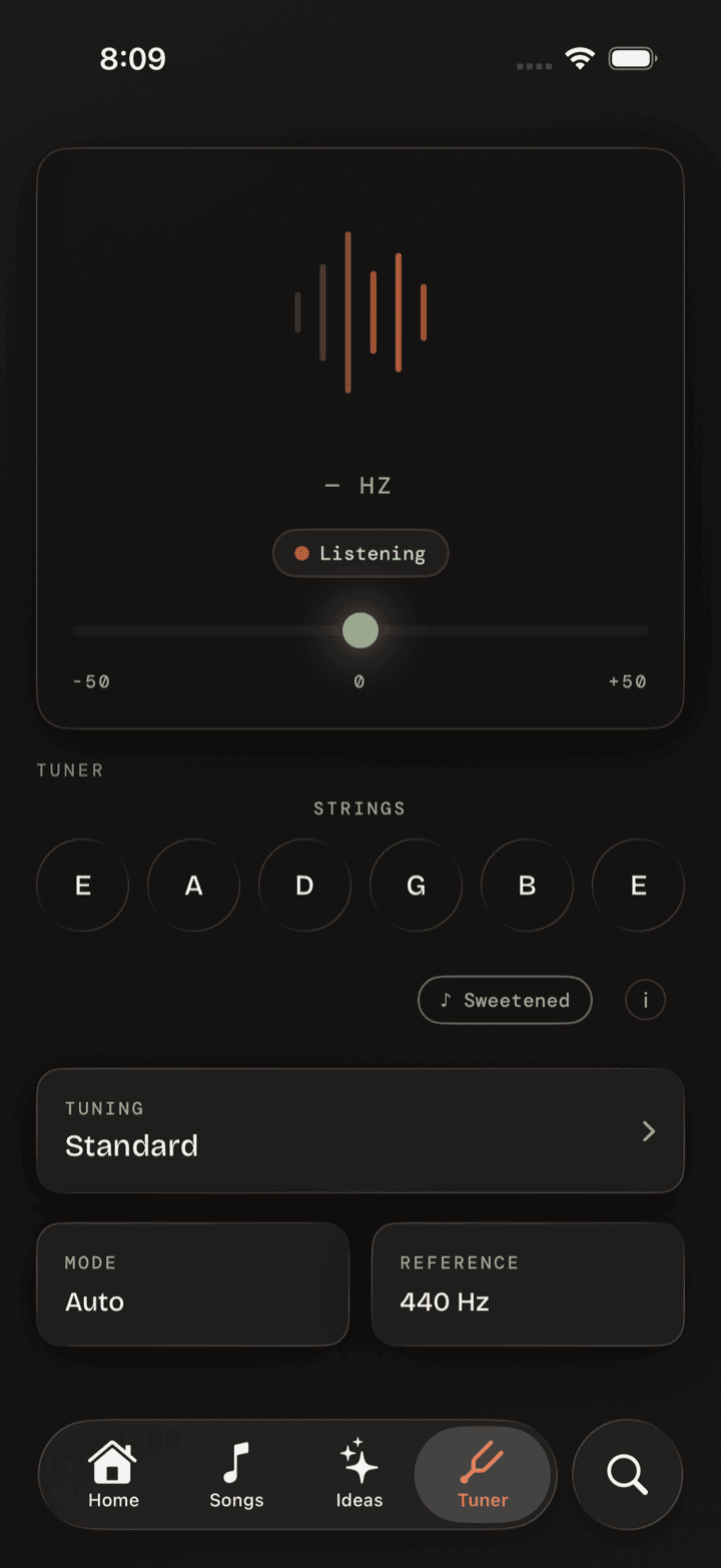 Lazy Lopez: Guitar chromatic tuner screen