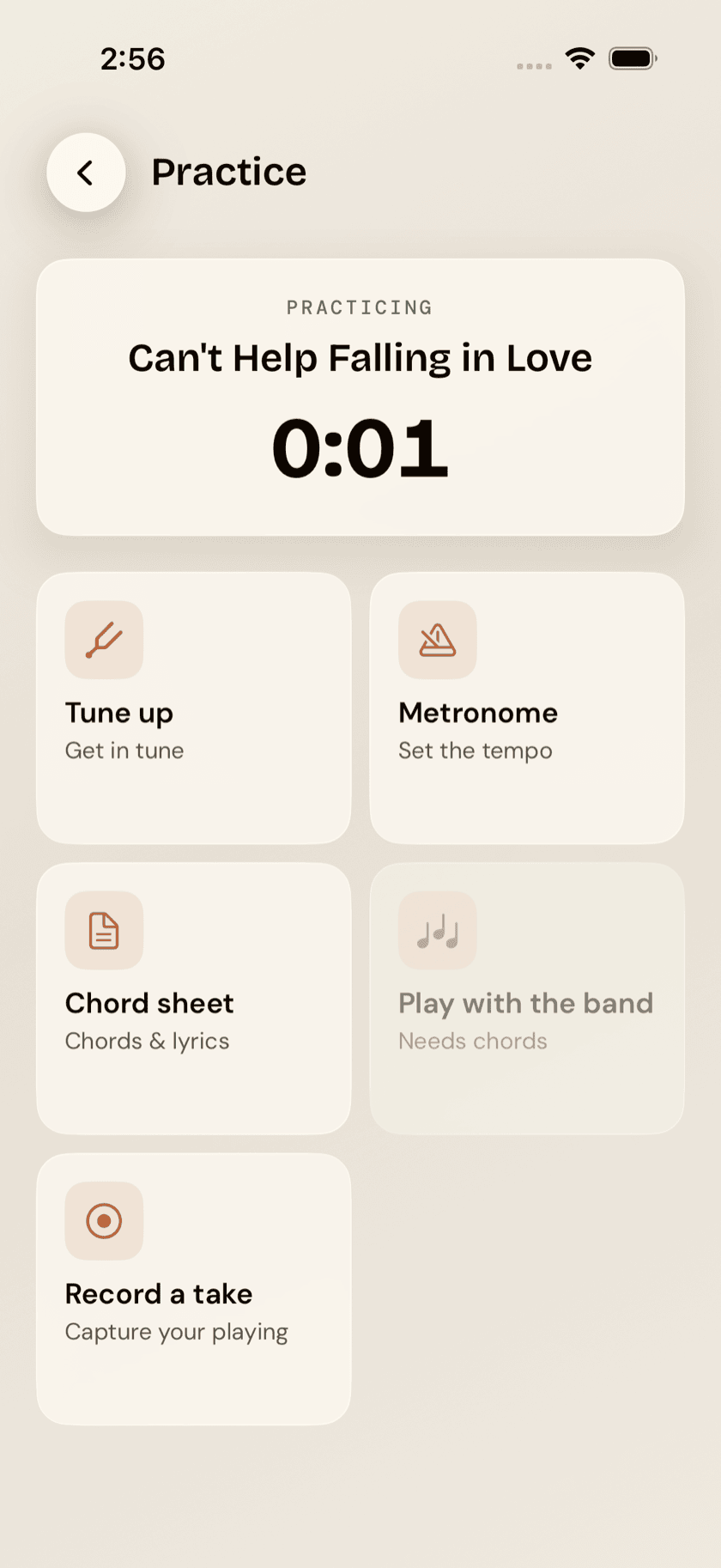 Lazy Lopez: Ukulele practice-this-song screen, timer, metronome, and chord sheet visible, Sand theme